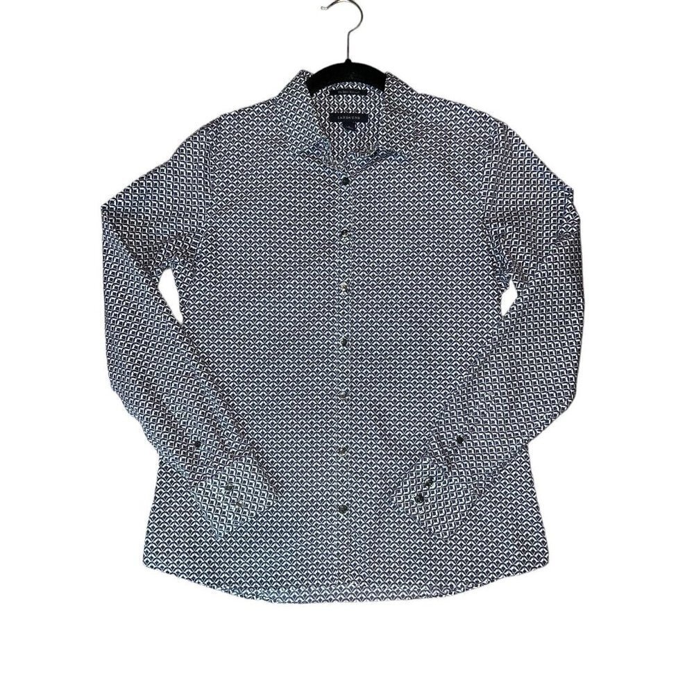 LANDS' END Blue Print No Iron Supima Button Down Shirt Top Womens Size 6